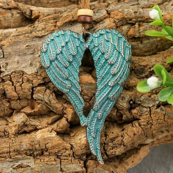 Boho Western Blue Angel Wings Necklace - Picture 3 of 4